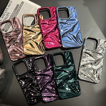 Luxury Electroplated Silver 3D Wrinkle Phone Case Purple Water Ripple Soft Cover