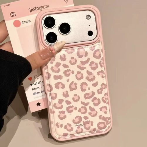 Fashion Sweet Pink Leopard Print Leather Shockproof Protective Phone Case