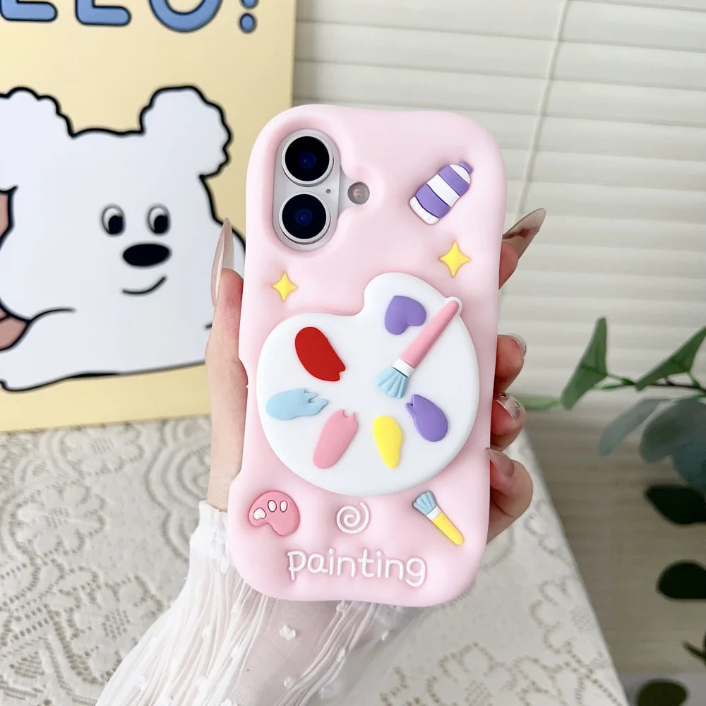 Korean 3D Color Painting Telescopic Colorful Bracket Case For iPhone