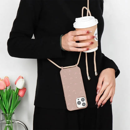 Pink Bow Case With Adjustable Strap For iPhone