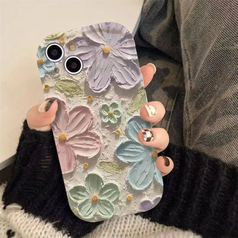 Retro Oil Painting Daisy Flowers Phone Case For iPhone