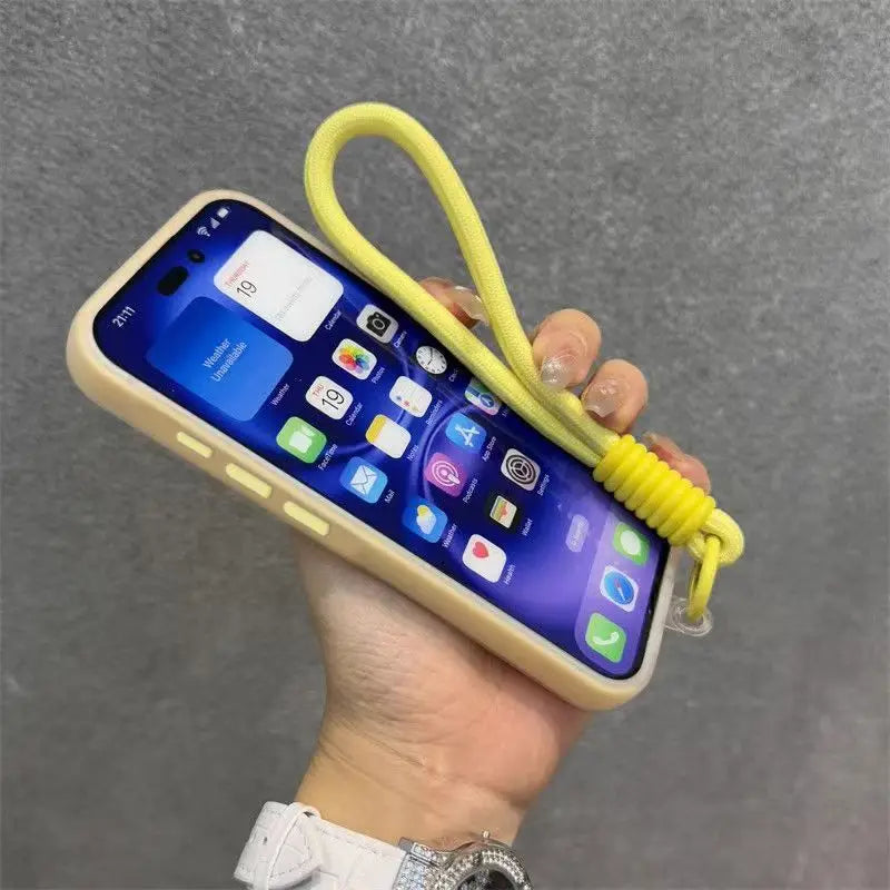Soft Matte Candy Transparent Phone Case For iPhone Hand Wrist Strap Lanyard Cover