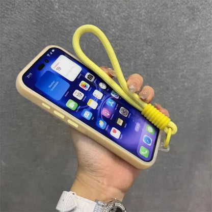 Soft Matte Candy Transparent Phone Case For iPhone Hand Wrist Strap Lanyard Cover