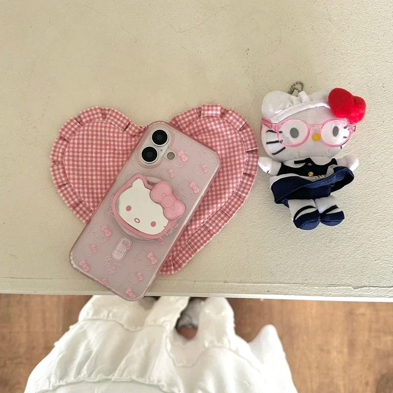 Cute Sanrio Hello Kitty Magnetic Magsafe Wireless Charge Phone Case For iPhone Mirror Grip Holder Cover