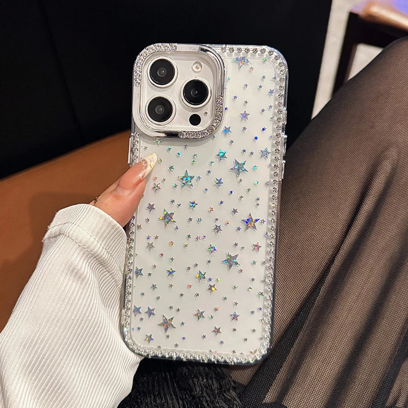 Fashion Bling Glitter Diamond Star Transparent Phone Case
