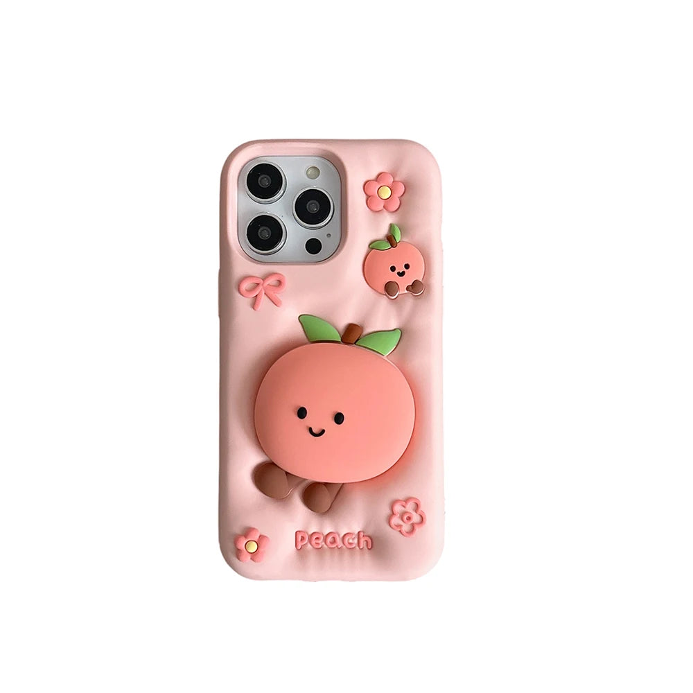 Kawaii Summer Fruit Floral Peach Bracket Soft Silicone Case