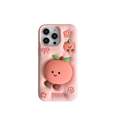 Kawaii Peach Floral 3D Phone Case with Stand Holder