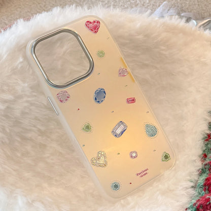 Korean Colorful Gemstone Pattern Plating Laser Phone Case For iPhone