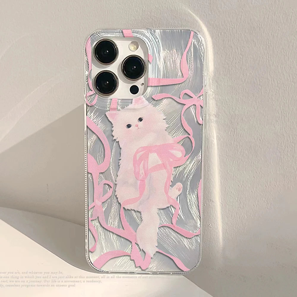 Cute Black Cat Phone Case For iPhone Laser Silver Feather Texture Shockproof Cover