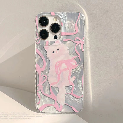 Cute Black Cat Phone Case For iPhone Laser Silver Feather Texture Shockproof Cover