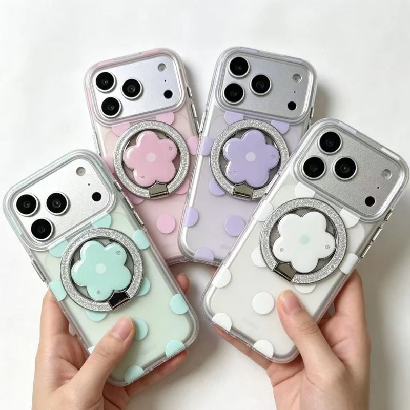 Magnetic 4 Solid Colors Dots Pattern Phone Case With Holder For iPhone
