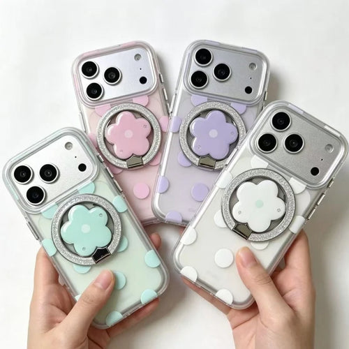 Magnetic 4 Solid Colors Dots Pattern Phone Case With Holder For iPhone