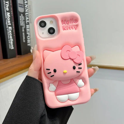Cheek Color Bear Grip Tok Holder 3D Cartoon Silicon Soft Phone Case For iPhone