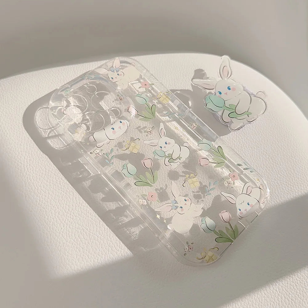 Cute Flower Bunny Print Phone Case For iPhone