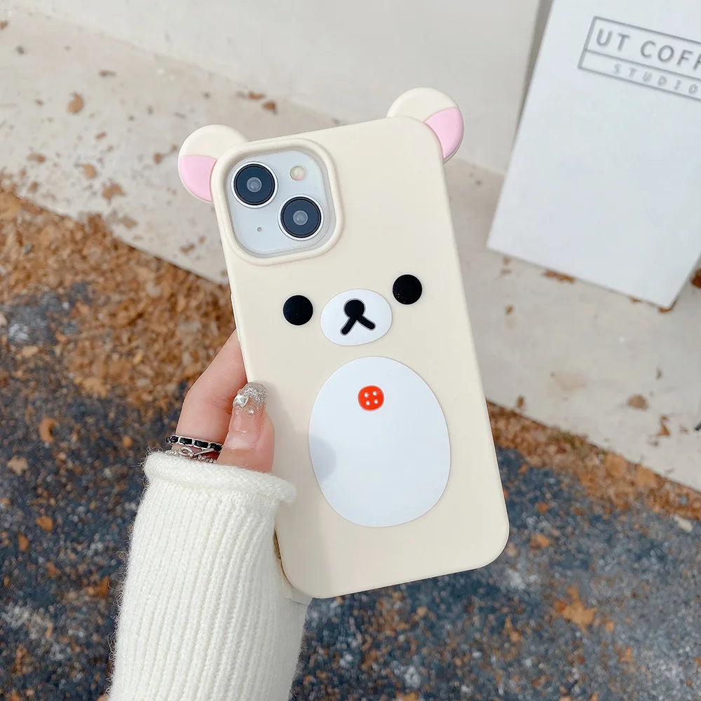 Fashion Cute 3D Cartoon Rilakkuma Bear Soft Silicone Phone Case Back Cover For iPhone