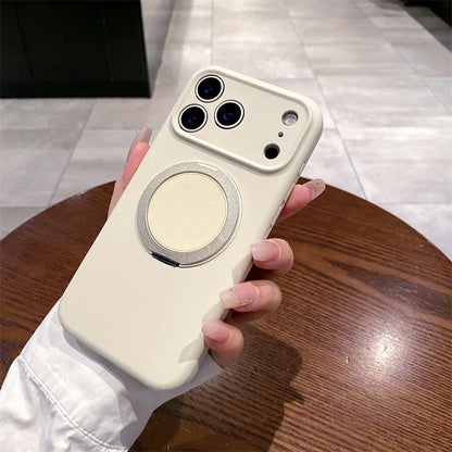 Luxury Liquid Silicone Solid Color Bracket Magnetic Phone Case For iPhone