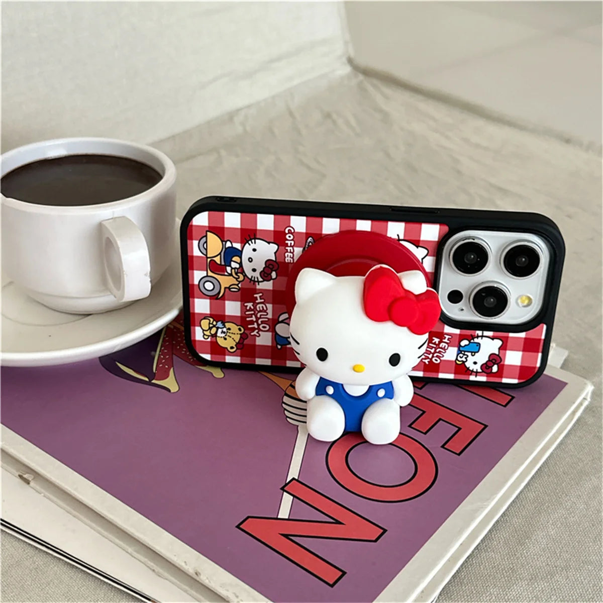 Fashion Cute Kitty Cat Plaid Pattern Magnetic Phone Case For iPhone