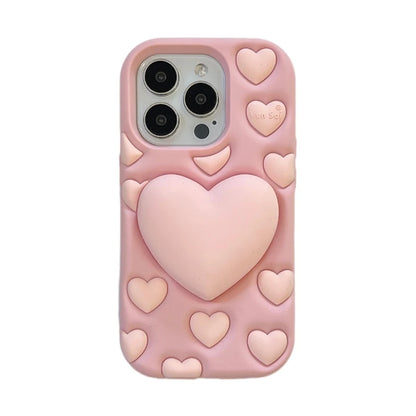 Pink 3D Love Heart Stand Holder Decompression Phone Case