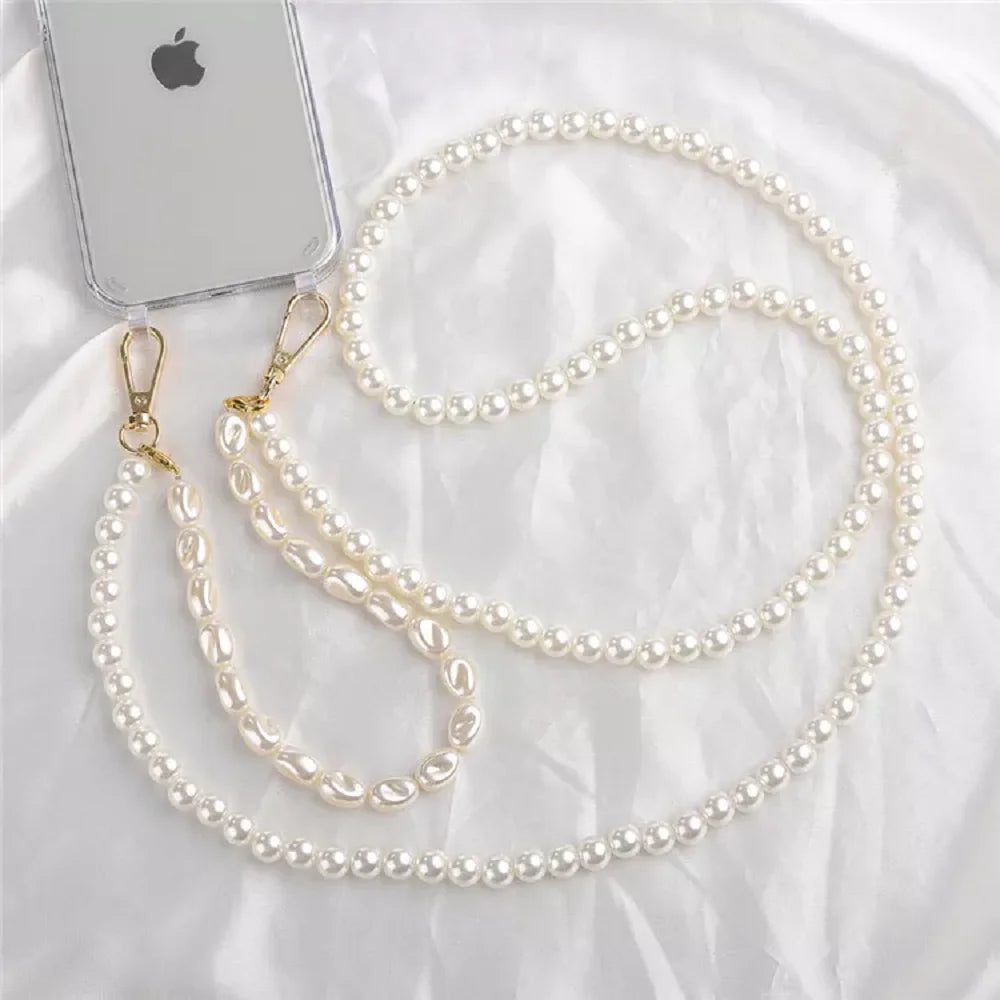 Luxury Pearl Chain Crossbody Strap Shockproof Acrylic Lanyard Phone Case For iPhone