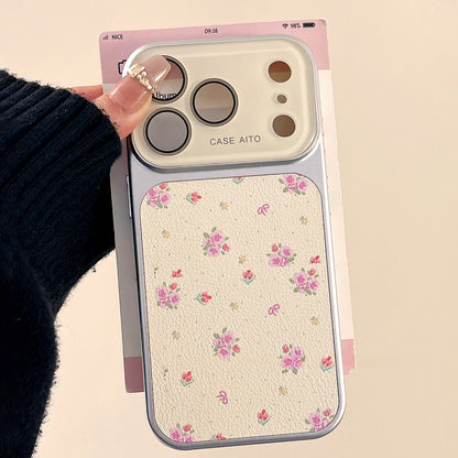Luxury Ins Flower Large Window Phone Case For iPhone Camera Film Protector Shockproof Ultra Slim Cover