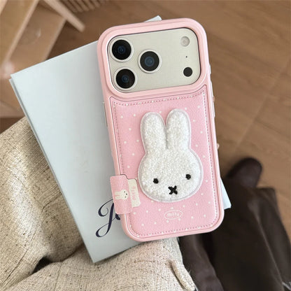 Winter Plush Rabbit Fashion Leather Polka Dot Phone Case  For iPhone