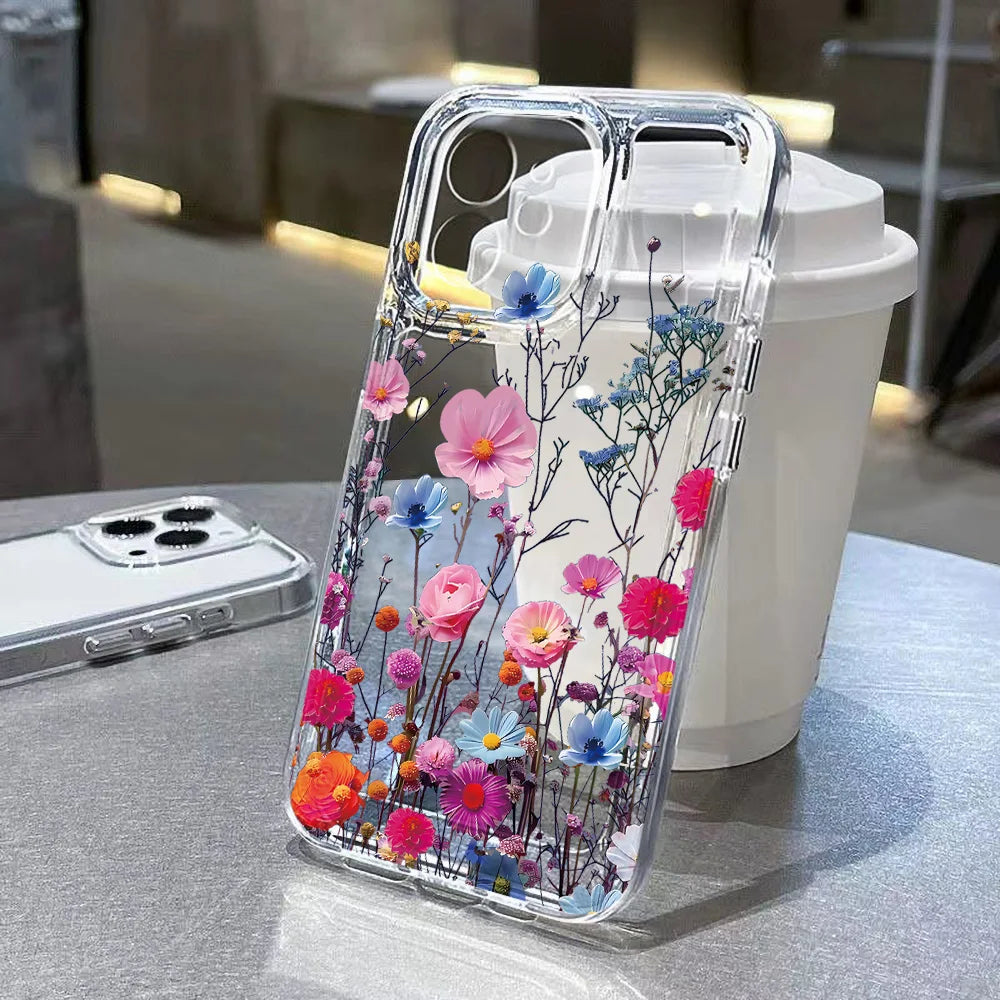 Purple Flower Phone Case For iPhone Shockproof Soft Clear Cover