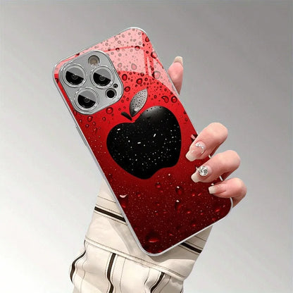 Advanced Lucky Red Water Drop Apple Pattern For iPhone Case Plating Silver Glass Design