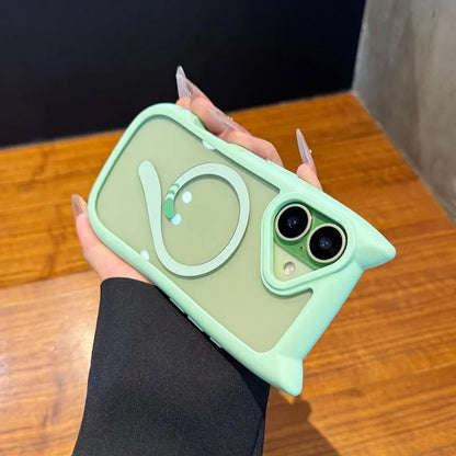 For Magsafe Cartoon Cat Ear Transparent Case For iPhone Magnetic Wireless Charging Cover