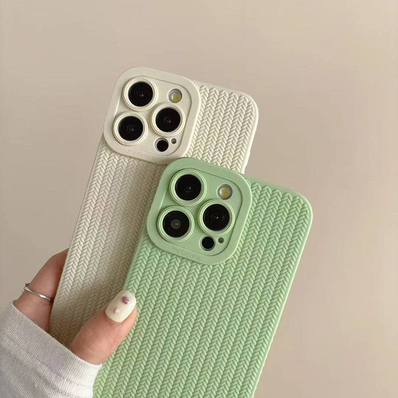 Woven Pattern Silicone Phone Case For iPhone Lens Protection Shockproof Soft Bumper Back Cover