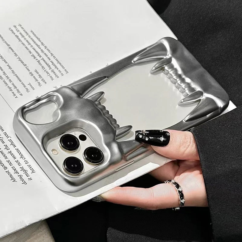 Fashion Metal Matte Silver Tiger Tooth Heat Dissipation Phone Case