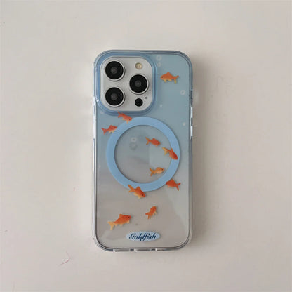 Blue Cute Gradient Color Fish Wireless Charge Case For iPhone