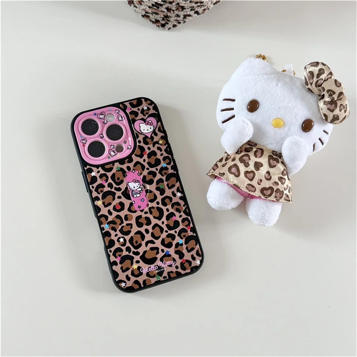Fashion Brown Leopard Print Phone Case For iPhone Protective Cover With Ring Cute Kitty Case