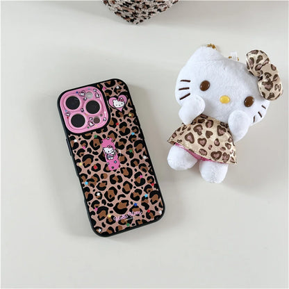 Fashion Brown Leopard Print Phone Case For iPhone Protective Cover With Ring Cute Kitty Case