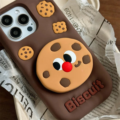 3D Cute Cartoon Chocolate Cookies Bracket Soft Silicone Phone Case For iPhone