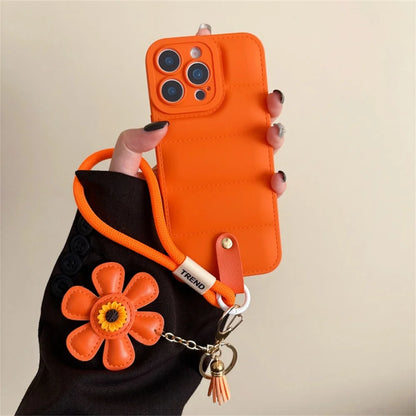 Fashion Down Jacket Lanyard Phone Case For iPhone Plus Wrist Strap Soft Cover