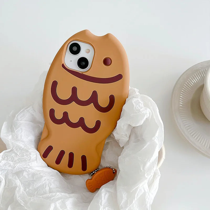 Cute Cartoon Animal 3D Taiyaki Fish Silicone Phone Case For iPhone