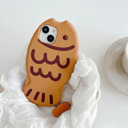 Cute Cartoon Animal 3D Taiyaki Fish Silicone Phone Case For iPhone