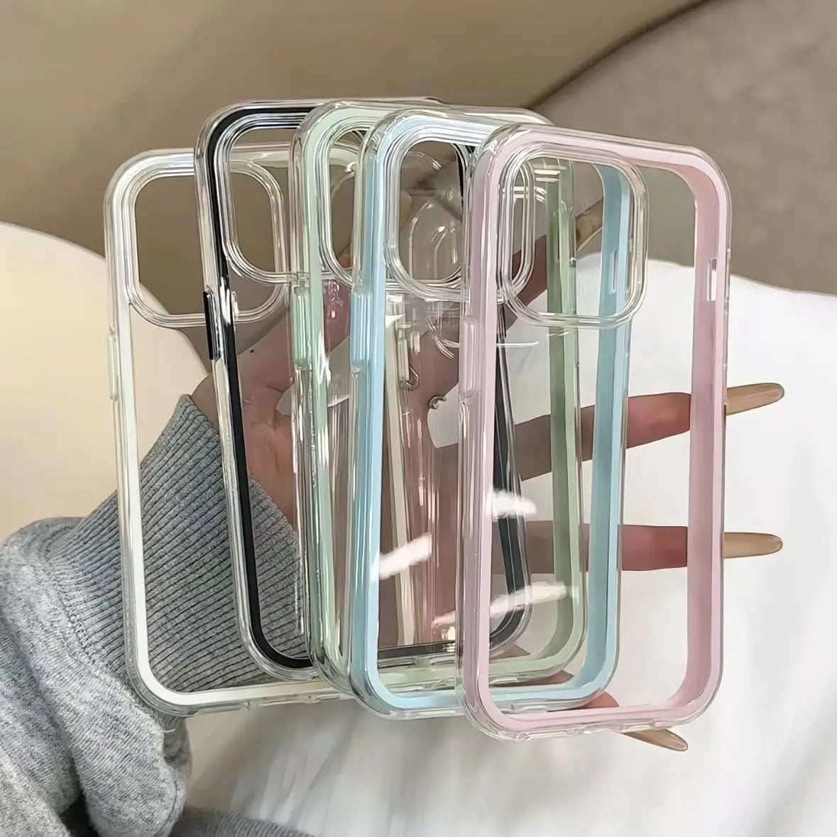 Luxury Candy Color Frame Clear Back Phone Case For iPhone