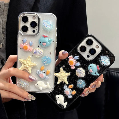 Cute 3D Seashell Starfish Conch Glitter Phone Case