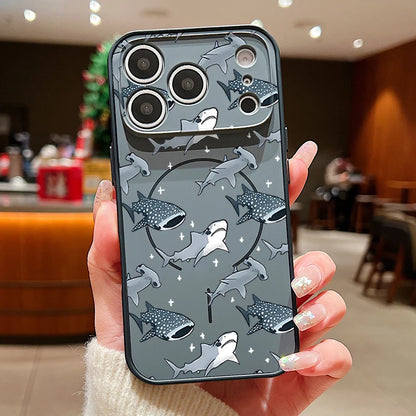 Whale Patterned Magnetic Case For iPhone For Magsafe Wireless Charge Shockproof Lens Protect Phone Cover