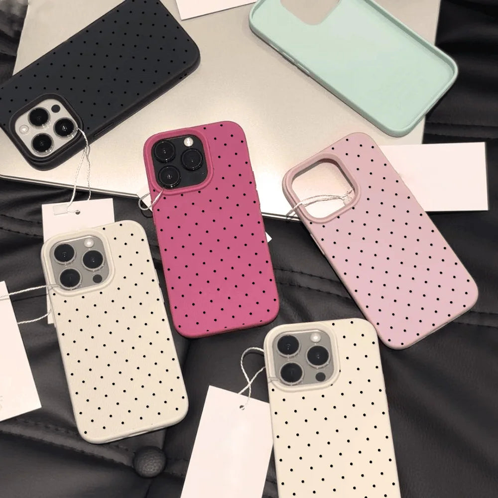 INS Polka Dot Phone Case For iPhone Candy Color Lichee Pattern Silicone Cover