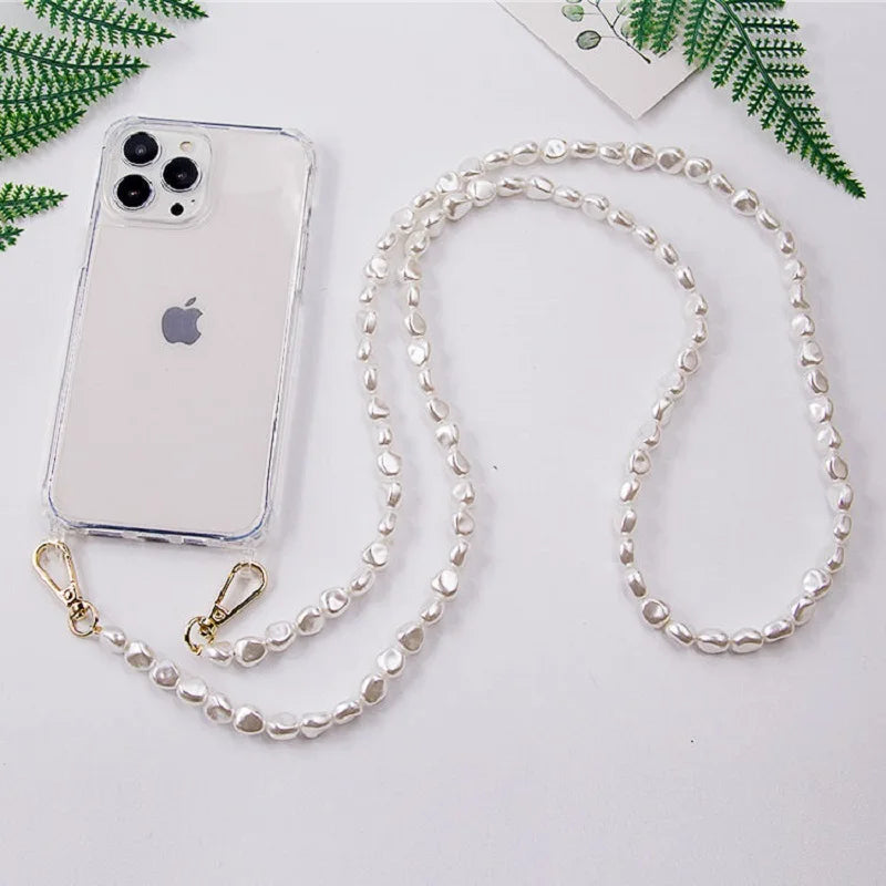 Luxury Pearl Chain Crossbody Strap Shockproof Acrylic Lanyard Phone Case For iPhone