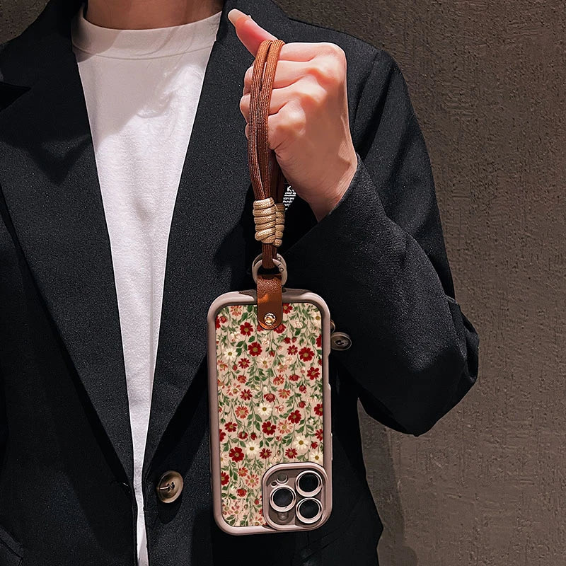 Cute Floral Lanyard Strap Phone Case For iPhone Soft Silicone Cover