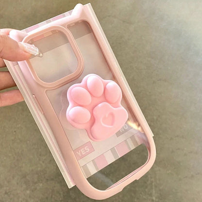 Cute Cat Ear Claw Grip Tok Holder Phone Case Acrylic Transparent Cover
