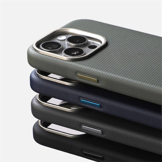 Luxury Alloy Lens Frame Particle PU Leather Magnetic Case For iPhone