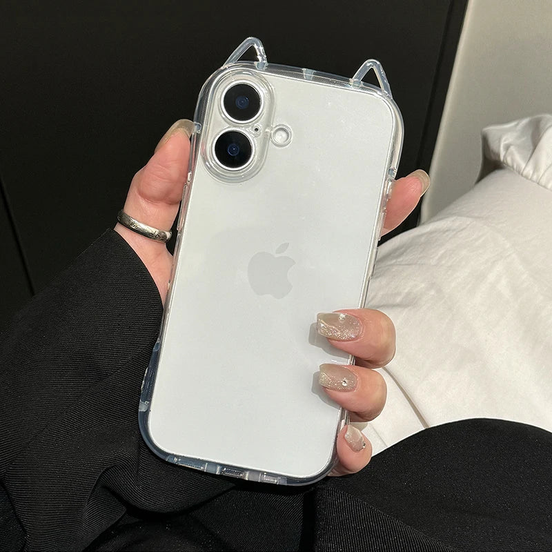 Cute Cat Ears Transparent Phone Case For iPhone Soft Clear Back Cover Shell