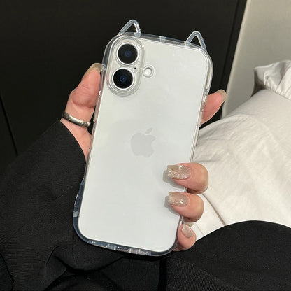 Cute Cat Ears Transparent Phone Case For iPhone Soft Clear Back Cover Shell