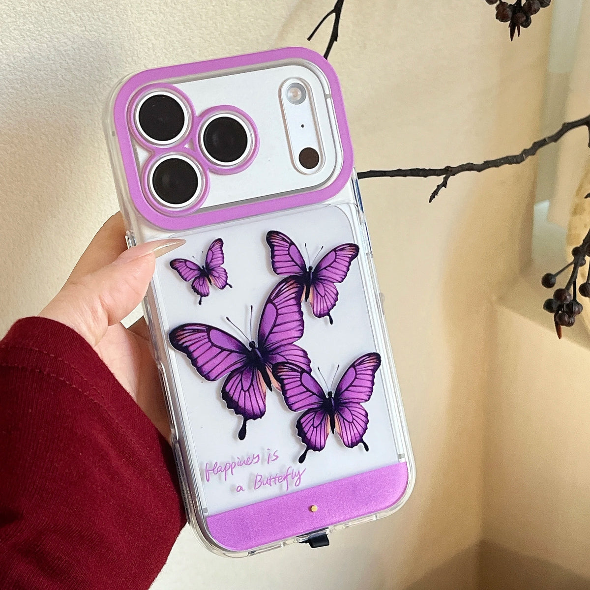 Change Color Luminous Call Light Up Purple Butterfly Pattern Phone Case For iPhone
