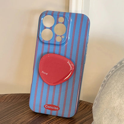 Retro Style Red Blue Striped With Bracket Phone Case For iPhone