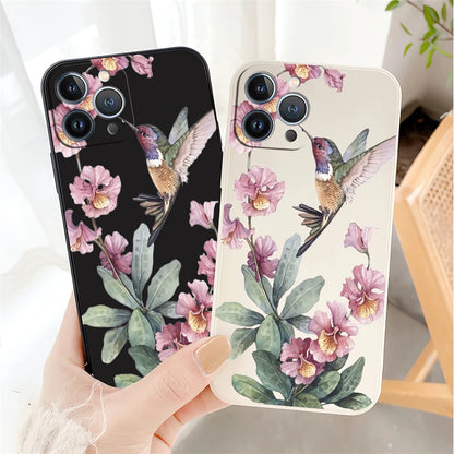 Painted Flowers Birds Phone Case For iPhone